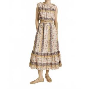 NEW AUREUM paisley shirred top in pink/brown